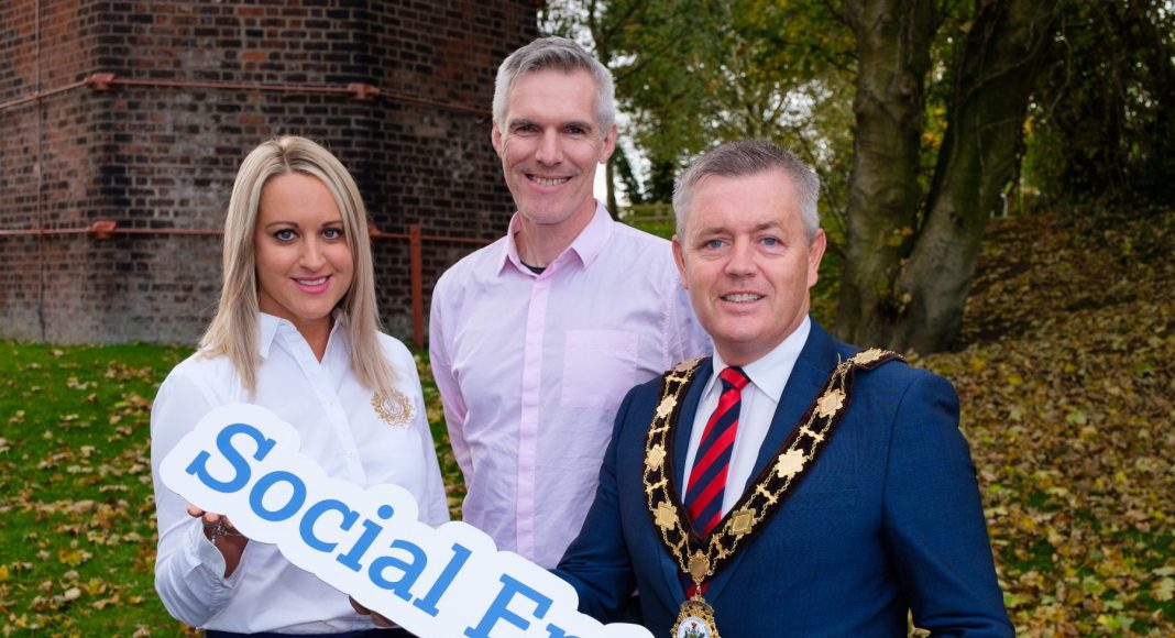 The Mayor, Councillor Paul Michael, launches the Social Enterprise Programme with Derek Browne (Insight Social Enterprise Solutions CIC) and Emma Garrett (Mallusk Enterprise Park)
