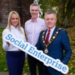 Building on business in Antrim and Newtownabbey The Mayor, Councillor Paul Michael, launches the Social Enterprise Programme with Derek Browne (Insight Social Enterprise Solutions CIC) and Emma Garrett (Mallusk Enterprise Park)