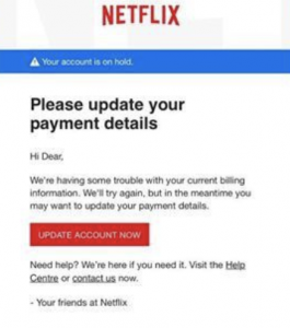 A Netflix phishing email.