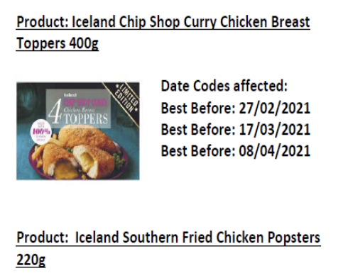 Iceland recalls chicken products over salmonella fears