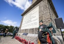 Remembrance service at the County Antrim War Memorial, Knockagh